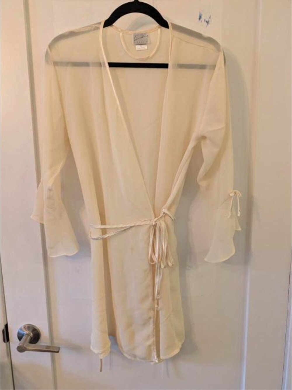 Linda Lingerie Cream Sheer Tie-Waist Robe Size S
